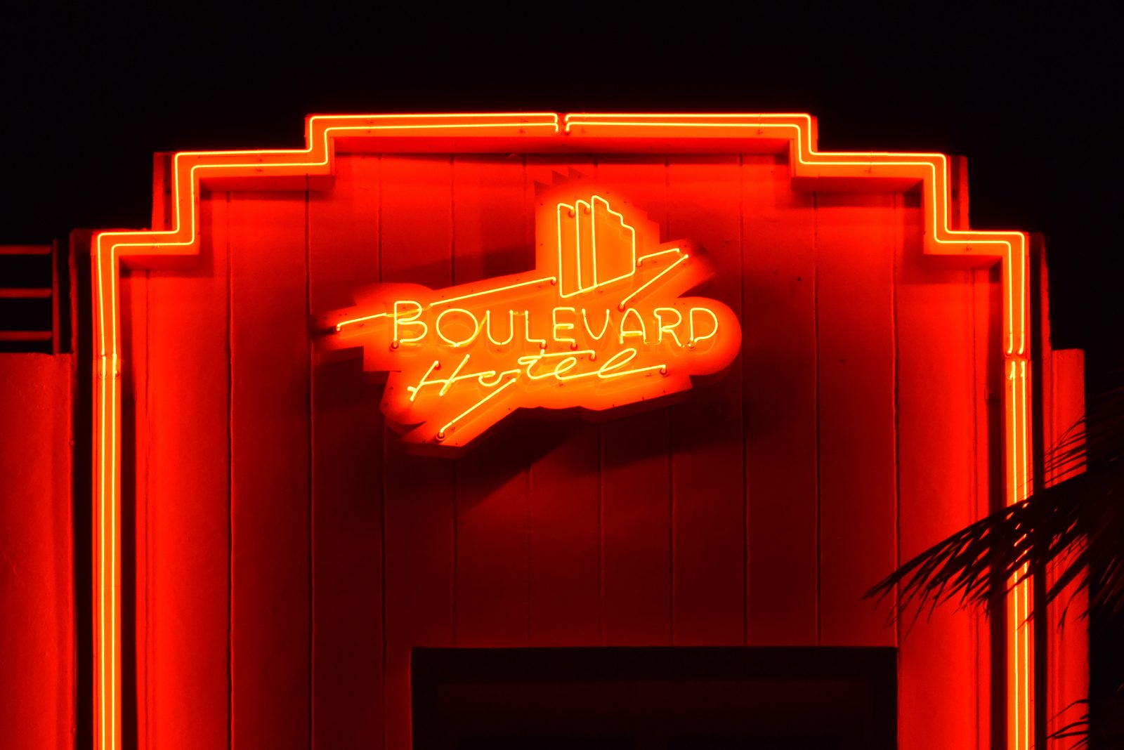 Neon Art Deco hotel sign in Miami Beach